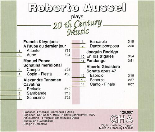 Aussel plays 20th Century Music - Works by Rodrigo, Ginastera, Tansman, Ponce & Kleynjans.