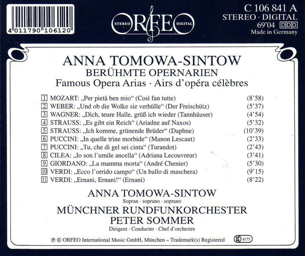 Anna Tomowa-Sintow sings Arias from Così fan tutte, Der Freischütz, Tannhäuser, Ariadne auf Naxos, Daphne, Turandot, Adriana Lecouvreur, Ernani & more.