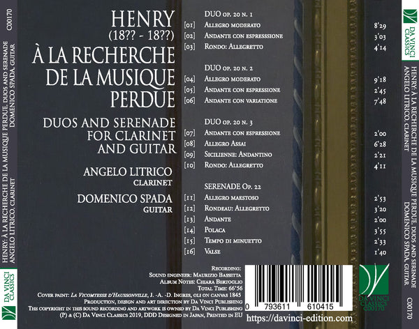 Henry (19th Century): À La Recherche de La Musique Perdue - Duos and Serenade for Clarinet & Guitar.