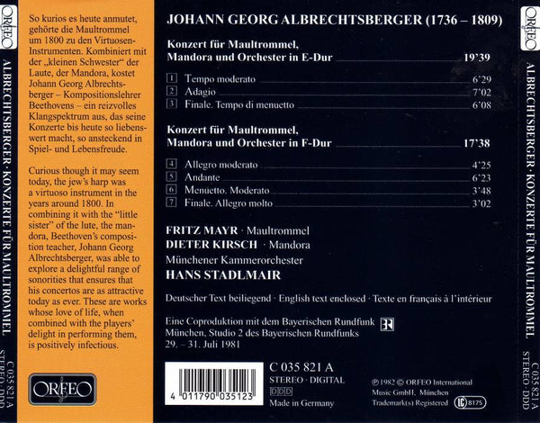 Johann Georg Albrechtsberger: Concertos for Jew's Harp, Mandora & Orchestra