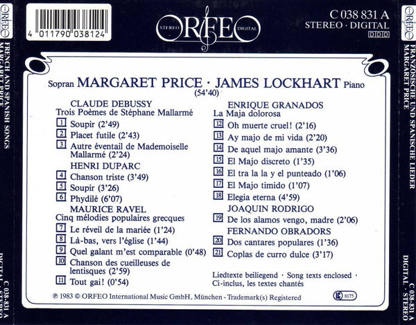 Margaret Price - French And Spanish Songs by Debussy, Duparc, Ravel, Granados, Rodrigo & Obradors.