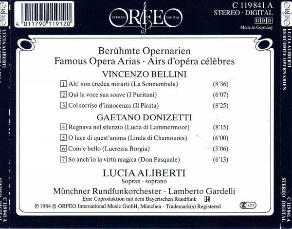 Lucia Aliberti sing Arias from La Sonnambula, I Puritani, Il Pirata, Lucia di Lammermoor, Linda di Chamounix, Lucrezia Borgia & Don Pasquale.