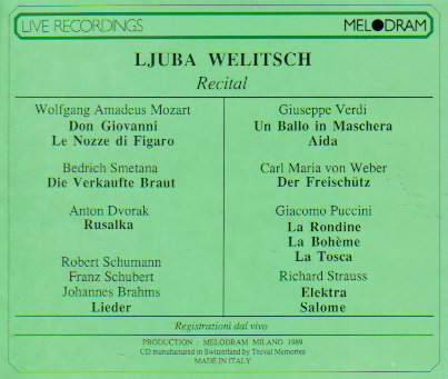 Ljuba Welitsch in Recital - Mozart, Weber, Smetana, Dvorak, Schumann, Schubert, Brahms, Verdi, Puccini, R. Strauss (2 CDs)