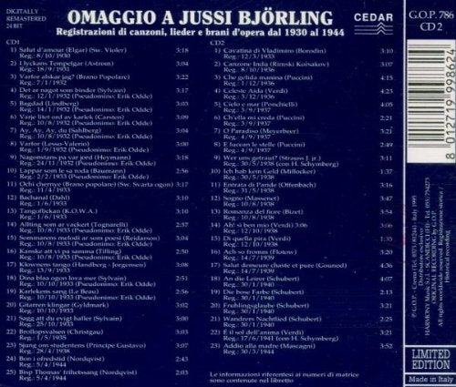 Tribute to Jussi Björling - Unreleased studio recordings from 1930 to 1944 & Opera arias from 1933 to 1944