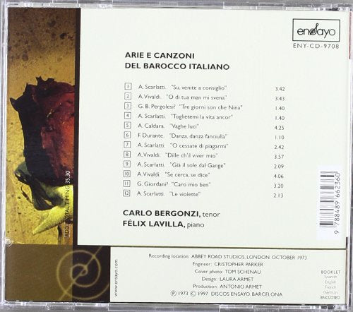 Arie e Canzoni del Barocco italiano - Works by Caldari, Cherubini, Durante, Giordani, Pergolesi, Scarlatti & Vivaldi.