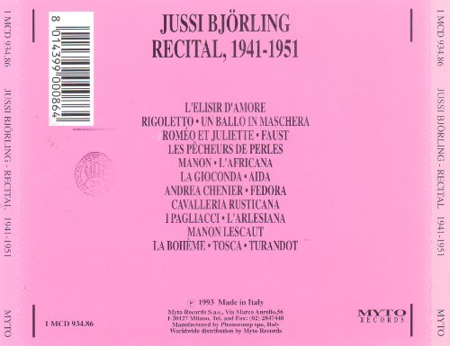 Jussi Bjoerling Recital 1941-1951