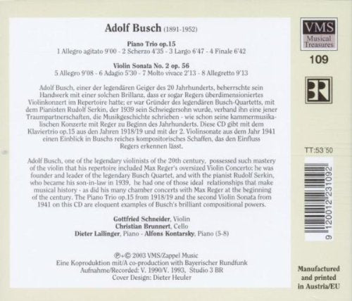 Adolf Busch (1891-1952): Piano Trio. Violin Sonata