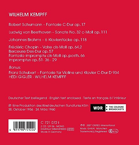 Wilhelm Kempff Plays Beethoven Brahms