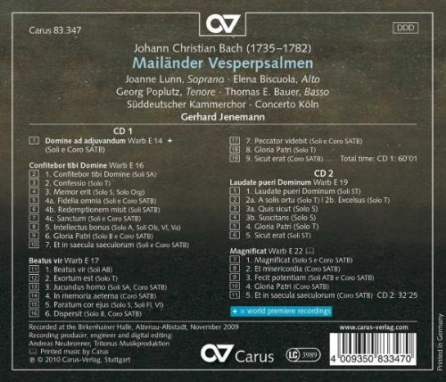 Johann: Christian Bach: Mailander Vesperpsalmen