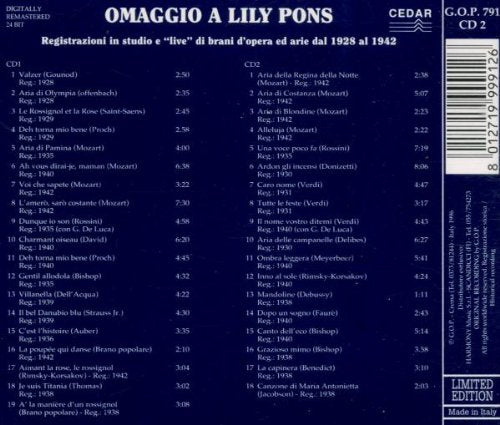 Tribute to Lily Pons - Live recordings from 1928 to 1942