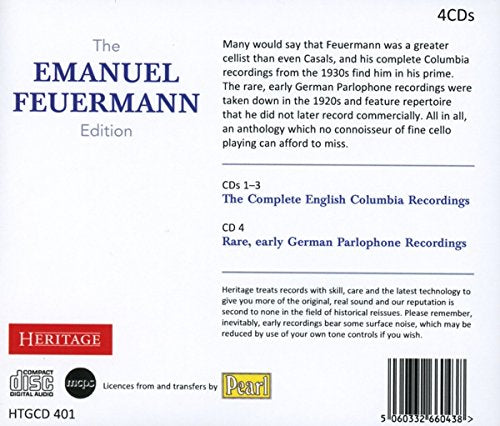 The Emanuel Feuermann Edition - The Complete English Columbia Recordings & Rare, early German Parlophone Recordings.