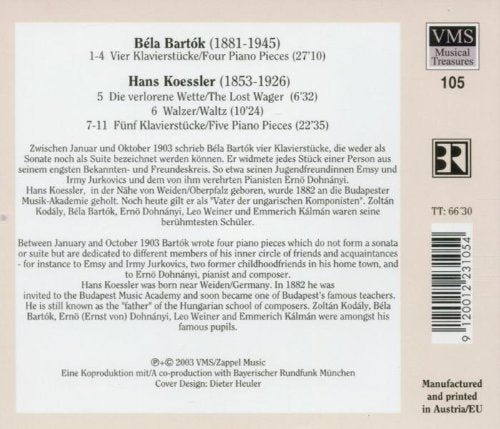 Bartok: 4 Piano Pieces/ Hans Koessler (1853-1926): 6 Waltzes. 5 Piano Pieces.