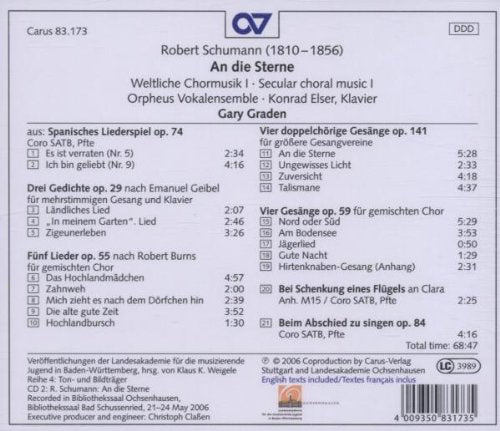 Schumann: An Die Sterne - Sacred Choral Music, vol. 1