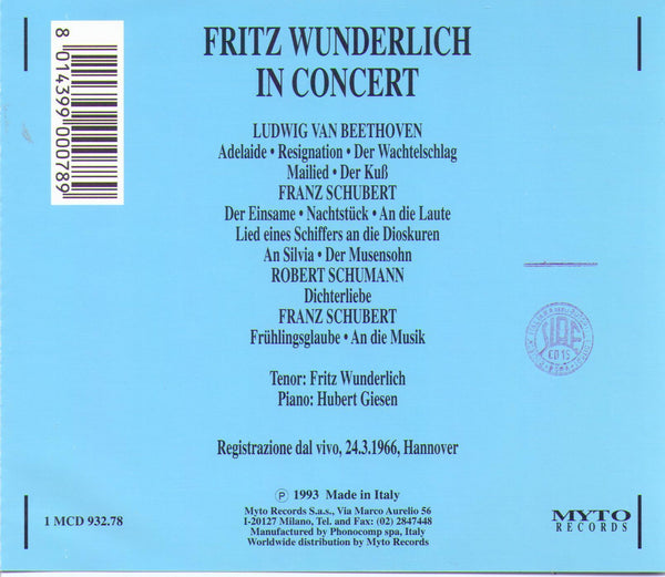 Fritz Wunderlich In Concert - Beethoven, Schubert, Schumann - Hannover 1966