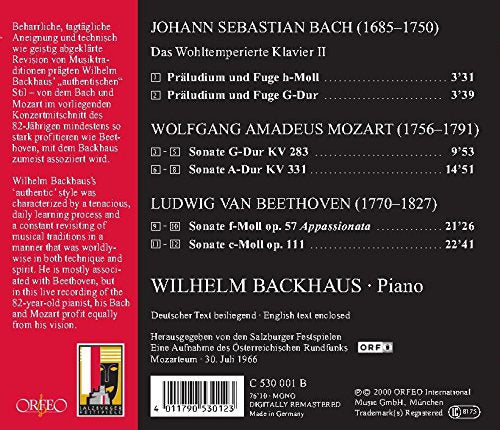 Wilhelm Backhaus - Bach: Präludien und Fugen. Mozart: Sonatas KV 283 & 331. Beethoven: Sonatas, Op. 57 & 111