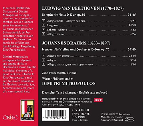 Beethoven: Symphonie No. 2. Brahms: Violin Concerto.