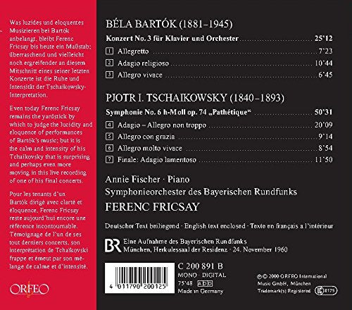 Bartok: Piano Concerto No. 3/ Tchaikovsky: Symphony No. 6