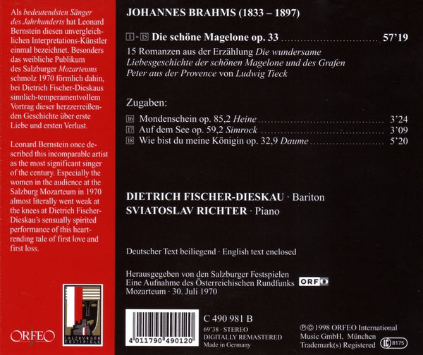 Brahms: Die Schöne Magelone Op. 33; Mo