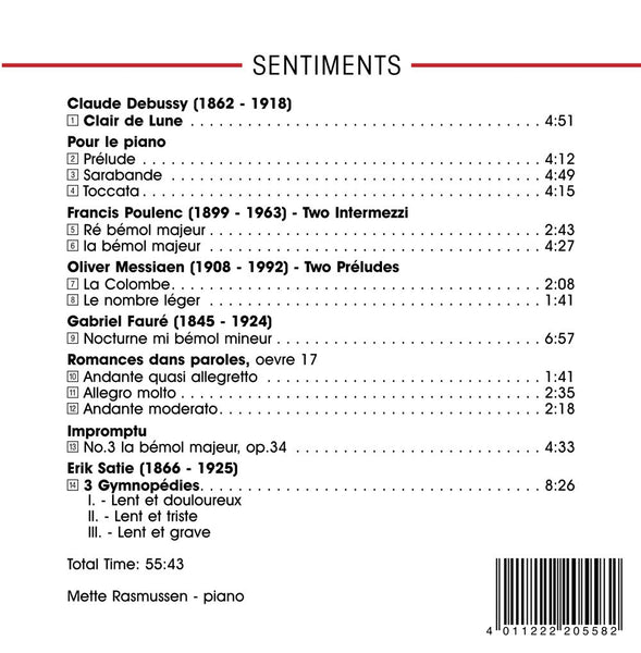 Sentiments - Piano Works by Debussy, Poulenc, Messiaen, Fauré & Satie.