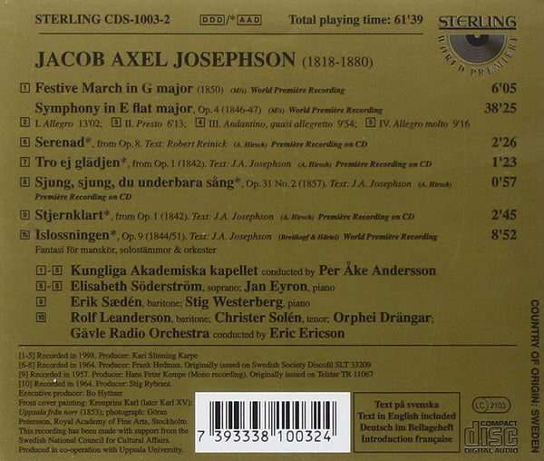 Jacob Axel Josephson (1818-1880): Symphony in E Flat Major. Songs.