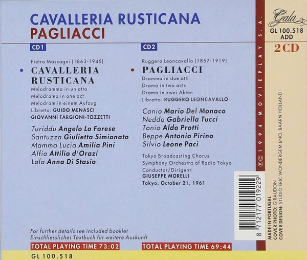 Leoncavallo: PAGLIACCI & Mascagni: CAVALLERIA RUSTICANA