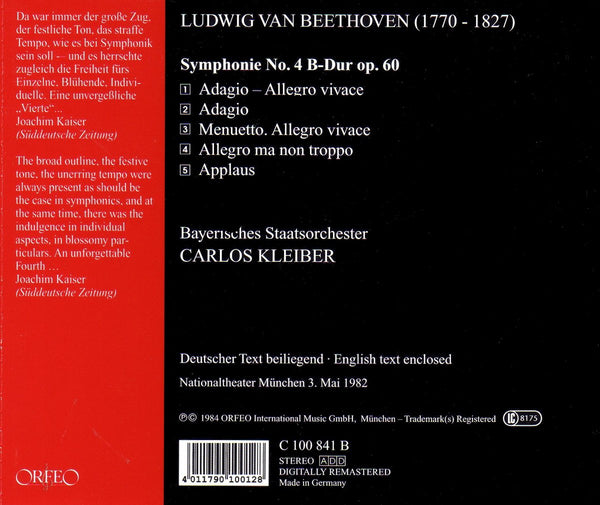 Beethoven: Symphony No. 4/ Carlos Kleiber