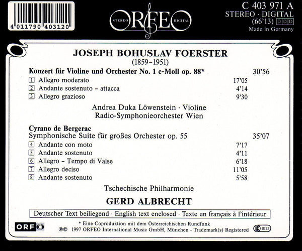 Foerster: Cyrano de Bergerac Suite. Concerto for Violin & Orchestera No. 1