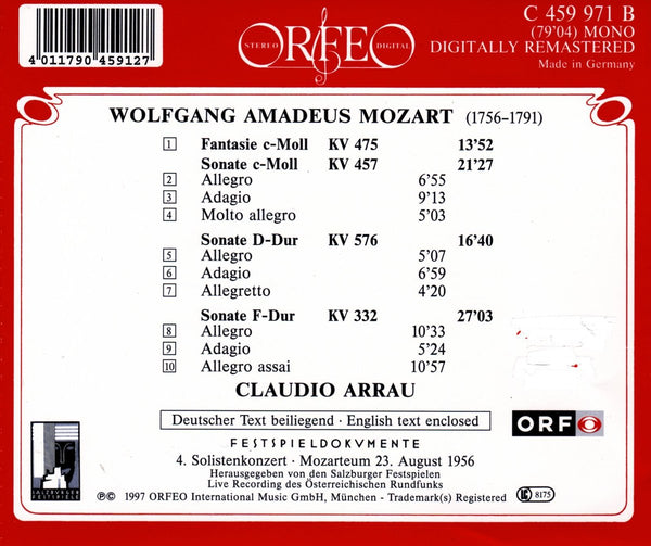 Claudio Arrau - Mozart: Fantasie KV 475.  Sonatas KV 332, 457 & 576