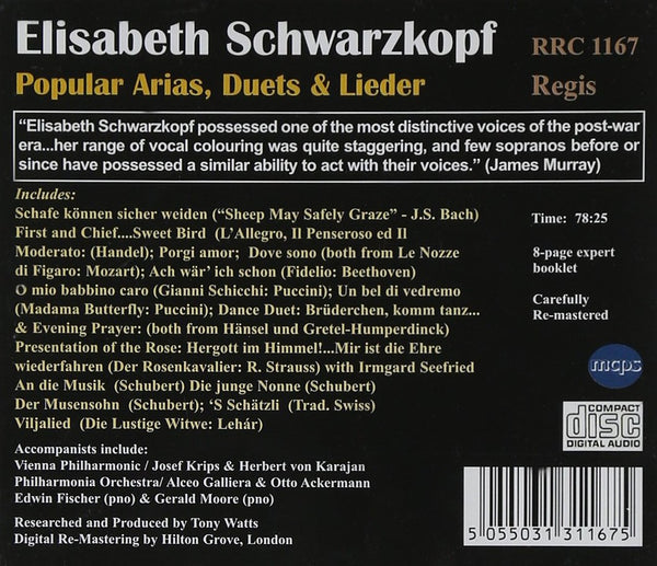 Elisabeth Schwarzkopf Sings Arias, Duets & Lieder by Puccini, Mozart, Beethoven, Lehar, Schubert & more.