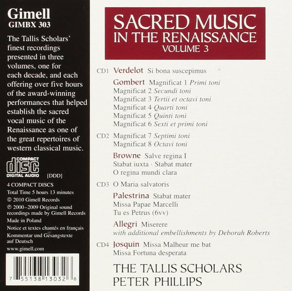 Sacred Music In The Renaisance, vol.3: Works by Allegri, Palestrina, Josquin Des Prez , Gombert, Browne & Verdelot - 4 CD set