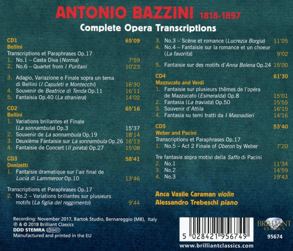 Antonio Bazzini (1818-1897): Complete Opera Transscriptions - 5 CD set