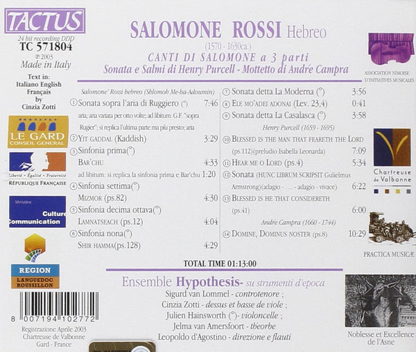 Salomone Rossi (1570-1630): Canti Di Salomone