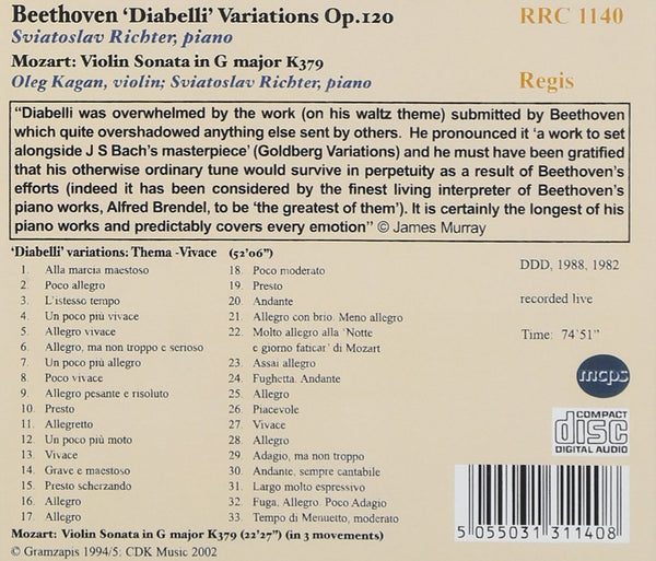 Beethoven:  Diabelli Variations Op. 120 / Mozart Violin Sonata in G major, K379