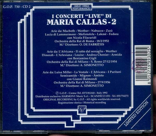 Maria Callas - Live Concerti, vol.2 - Rome 1952, San Remo 1954 & Milan 1956
