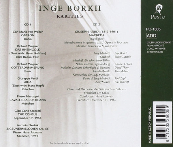 Inge Borkh Rarities - Excerpts from Oberon, The Consul, Aida, Cavalleria Rusticana, Das Rheingold, Götterdämmerung & Macbeth (1951-1962)