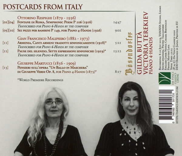 Postcards From Italy, Italian Music For Piano 4-Hands - Music by Martuccci, Malipiero & Respighi