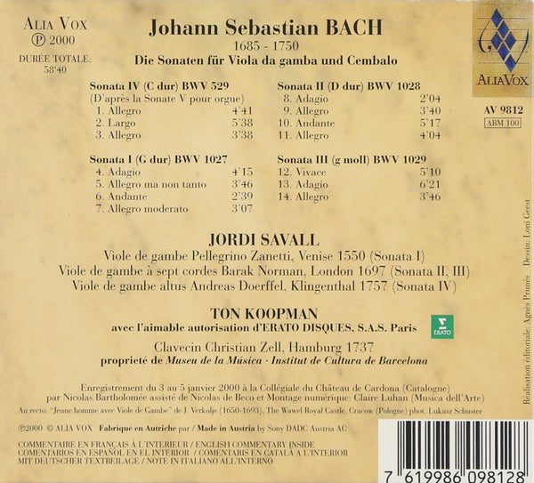 Bach: Sonatas for viola da gamba & cembalo