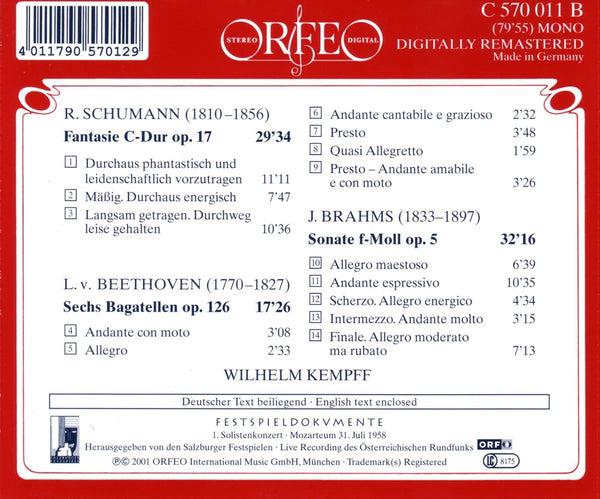 Wilhelm Kempff - Schumann: Fantasie C-Dur Op. 17/ Beethoven: Bagatelles