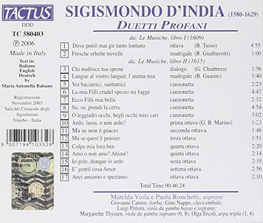 Sigismondo d'India (1582-1629): Duetti Profani