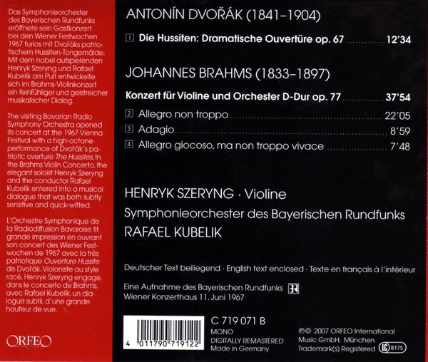 Dvorak: Die Hussiten, op. 67/ Brahms: Violin Concerto, op. 77