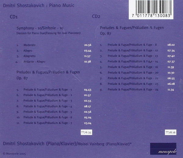 Shostakovich: Symphony No.10 (Version for 2 pianos). Preludes & Fugues, op.87