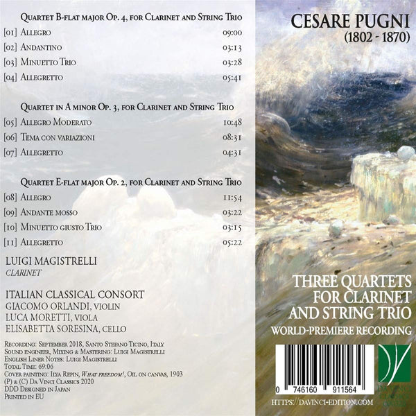 Cesare Pugni (1802-1870): Three Quartets for Clarinet and String Trio