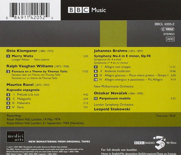 Brahms: Symphony No. 4/ Klemperer: Merry Waltz / Vaughan Williams: Fantasia on a Theme of Thomas Tallis / Ravel: Rhapsodie Espagnole/ Novacek: Perpetuum Mobile