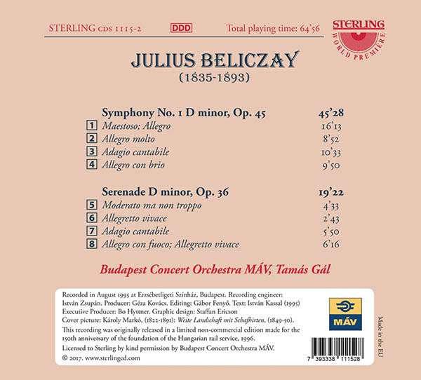 Julius von Beliczay (1835-1893): Symphony No.1. Serenade in D minor.