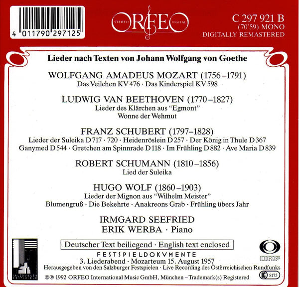 Goethe-Lieder by Mozart, Beethoven, Schubert & Wolf