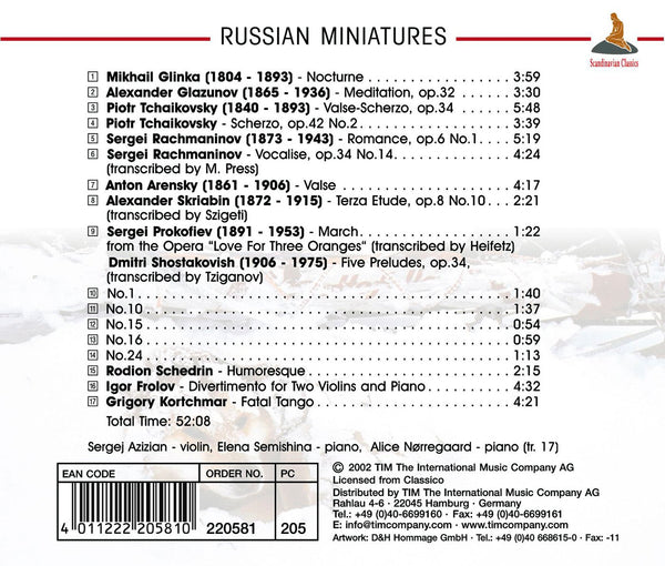 Russian Mianiatures by Glinka, Glazunov, Rachmaninov, Tchaikovsky, Arensky, Scriabin, Schedrin & more