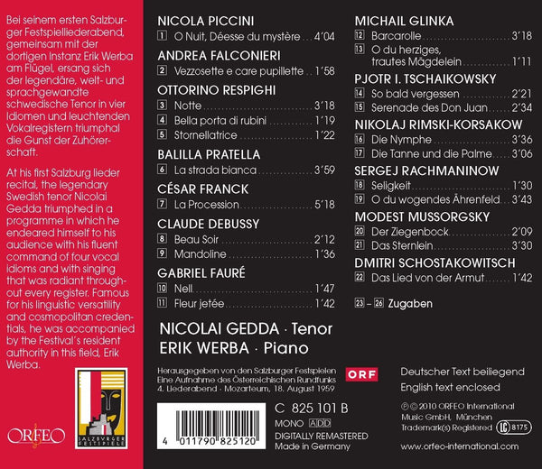 Nicolai Gedda - Lieder by Piccini, Falconieri, Respighi, Glinka, Fauré, Debussy, Franck, Mussorgsky & more.