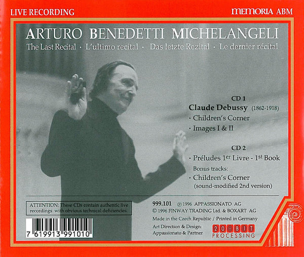 Arturo Benedetti Michelangeli plays Debussy - The Last Recital Hamburg 1993