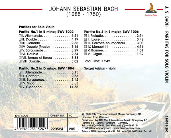 Bach: Partitas for Solo Violin, No 1-3, BWV 1002,  1004 & 1006