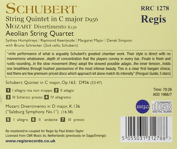 Schubert: String Quintet in C major, D956 / Mozart: Divertimento, K136